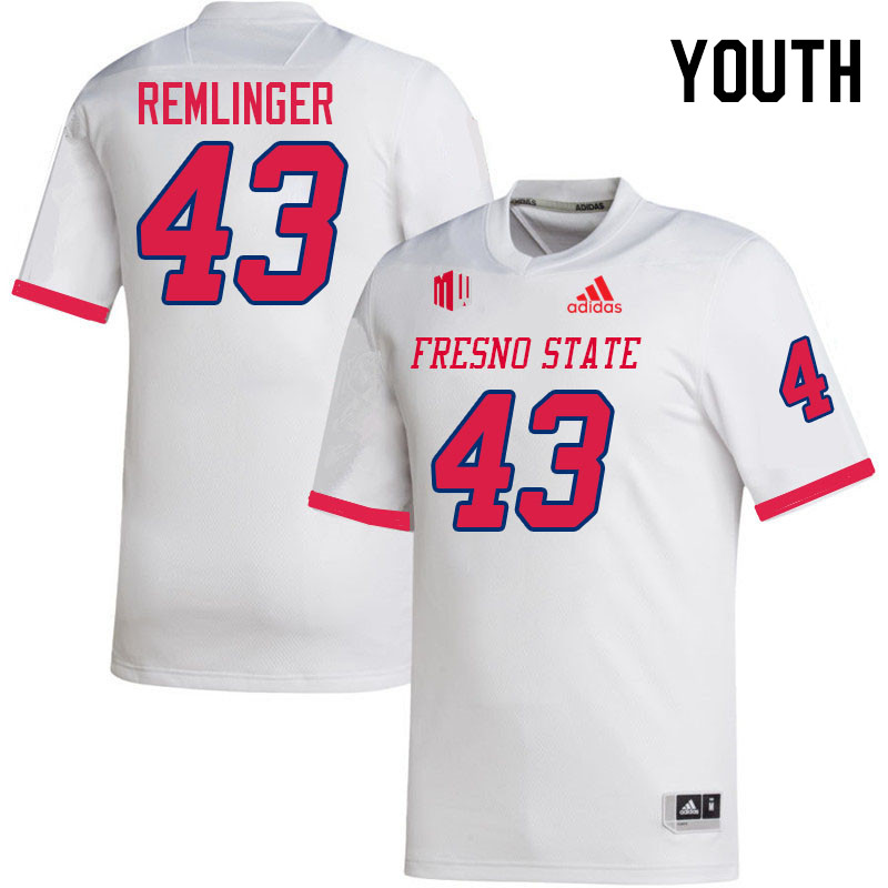 Youth #43 Gus Remlinger Fresno State Bulldogs College Football Jerseys Stitched-White